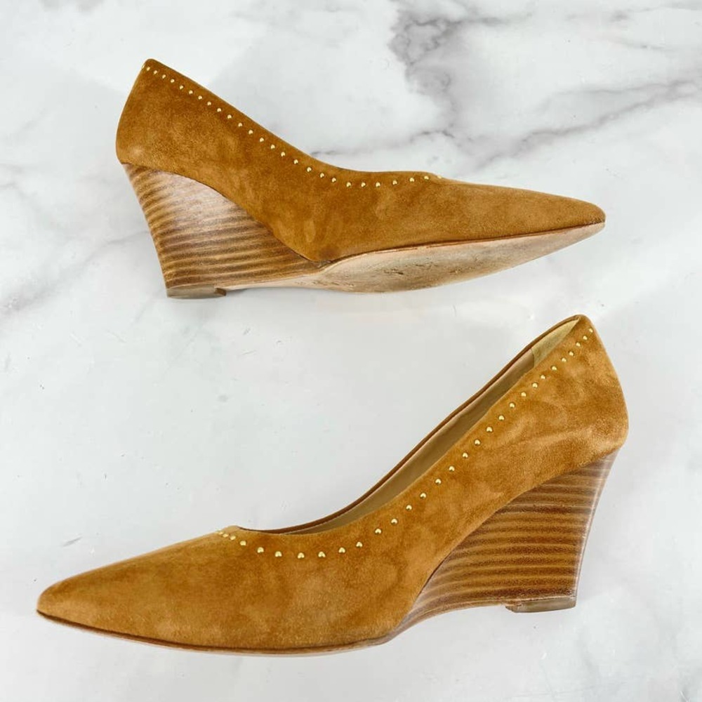 M. GEMI Pump The Murano Wedge Pointed Toe Brown Tan Leather Italian 36.5= 6.5 US_7
